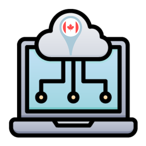 laptop with cloud computing image and Canadian flag