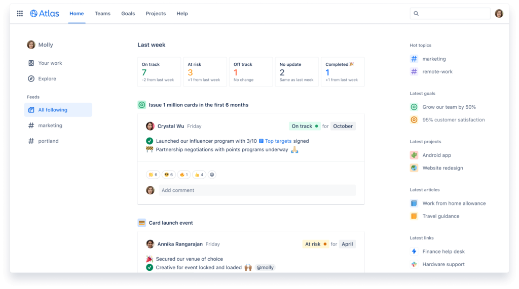 Atlassian Atlas dashboard.